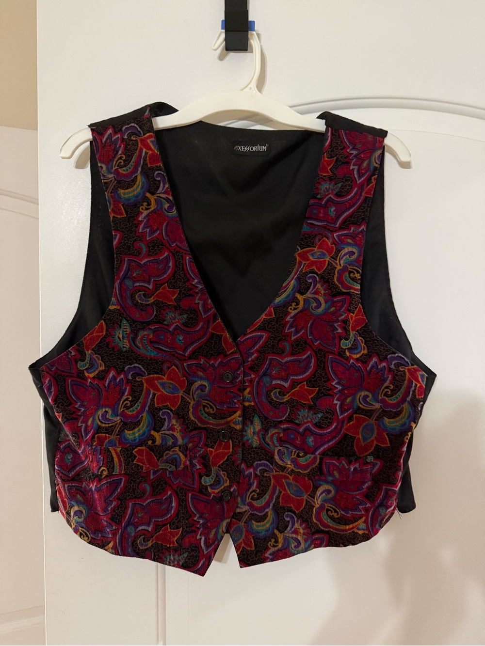 Paisley Velvet Button Vest - Black with Multicolor Pattern